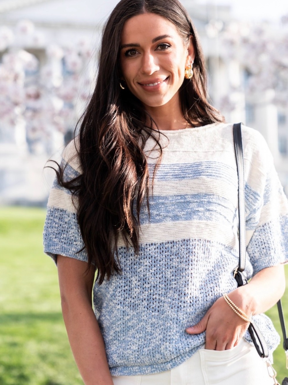 Staccato Blue & Cream Striped Short-Sleeve Knit Top - Picture 2 of 9